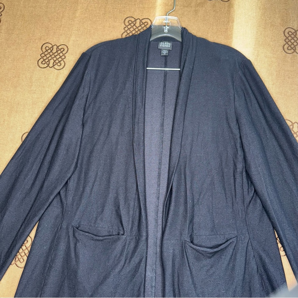 Eileen Fisher Black Tencel Jersey Front Pockets Cardigan Size M - Picture 5 of 12